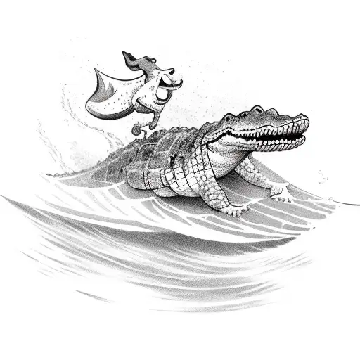 Dog Surfing The Wave On An Alligator