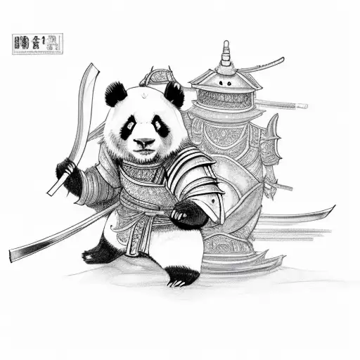 Panda Wearing Samurai Armour Holding Dragon Katana