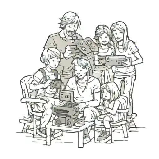 Polaroid Picture Of A Family With 6 Kids Playing Video Games