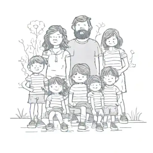 Polaroid Photo Of A Stick Family With 6 Kids