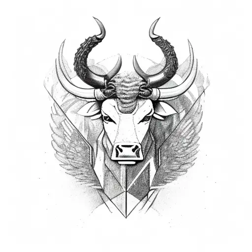 Taurus Bull With Wings And Fire Background