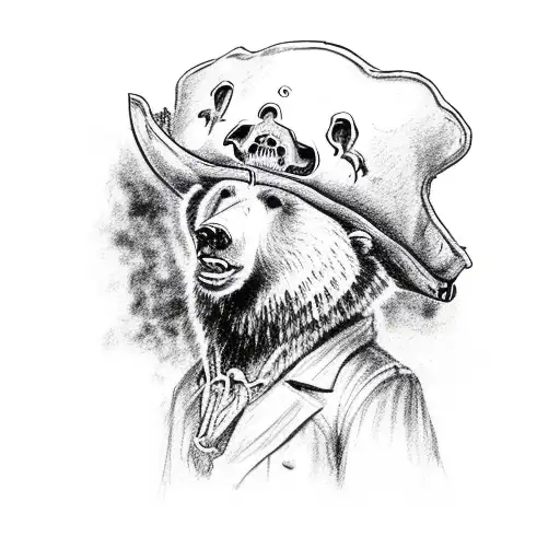 Grizzly Bear Smoking A Pipe Dressed Like A Pirate Steering A Pirate Ship