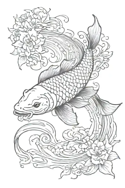 Koi Fish Swimming Upstream