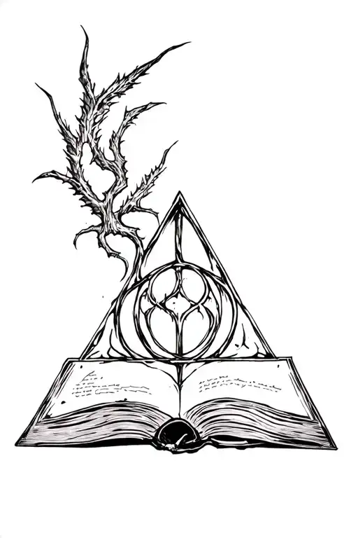 Deathly Hallows Growing Out Of Open Book