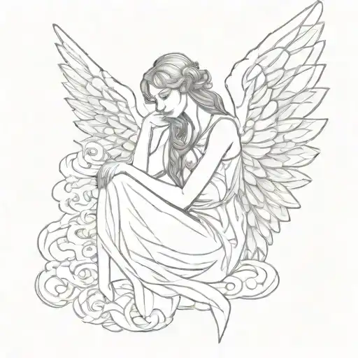 Seraphim Angel Sitting Looking Beautiful Woman