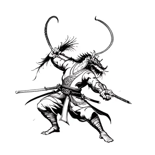 Samurai Fighting Demon Japanese
