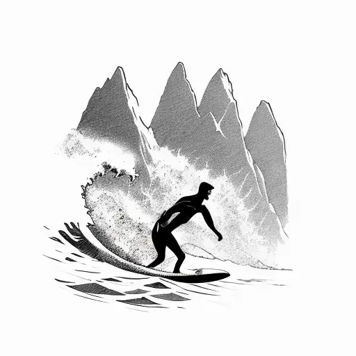 A Surfer Catching A Wave With A Mountain Backdrop