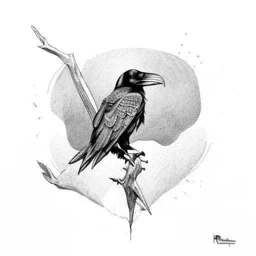 Raven Holding A Banner With A Skull