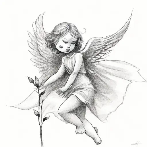 Angel From The Side With A Flower In Hand