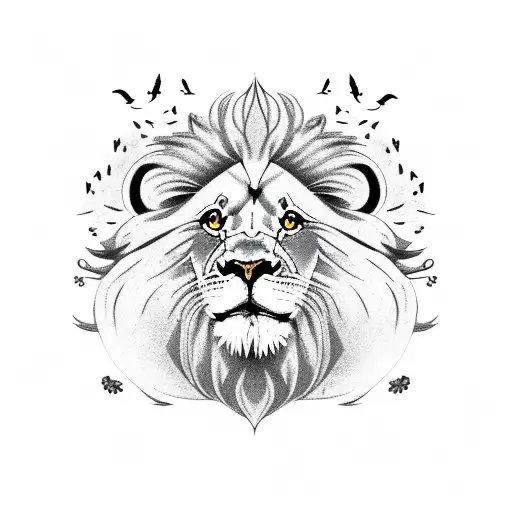 Lion With Doves And Clouds But With Dates And Name