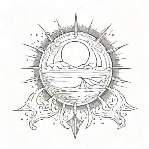 Half Moon In The Center Of The Rays And The Horizon Hands And Paw