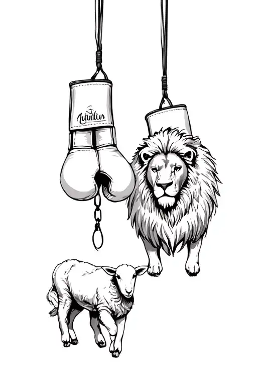 Boxing Gloves Hanging With A Lion And A Lamb