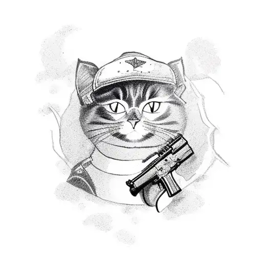 Cartoon Black Cat Holding A Uzi Gun