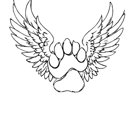 Paw Print With Angel Wings Flying