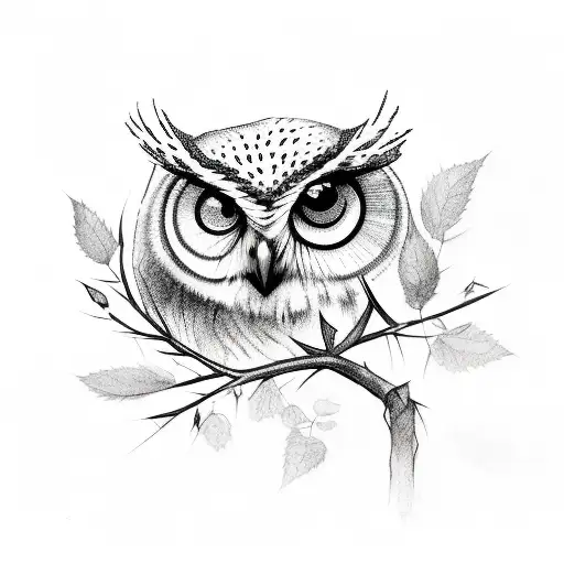 A Branch Of Thorns With A Rose And An Owl Perched On The Branch