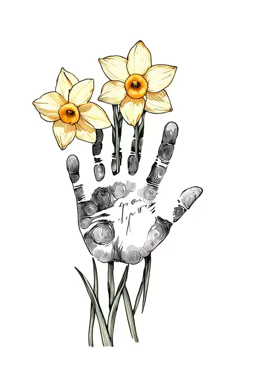 Daffodils And Baby Handprint Time Of Birth