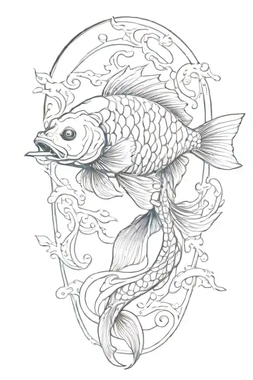 Coloful Single Huge Koifish Swimming In A Sea