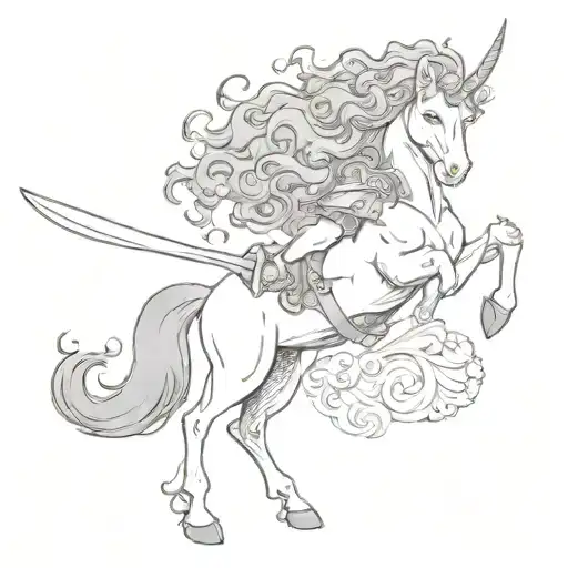 A Female Centaur With A Sword And Curly Hair