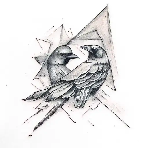 Tatto Of Crow Design Containing Letter R Amd M Where Letter Are Not Visible Clearly