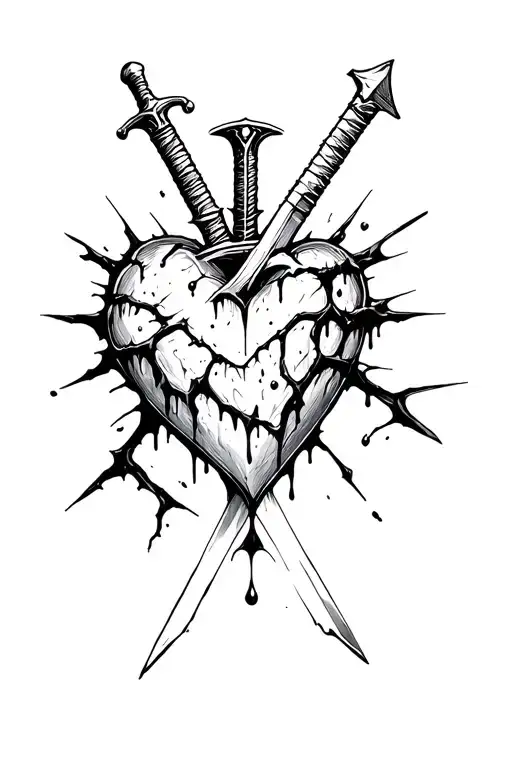 Dripping Blood Heart With Sword And Cracks Spreading Around The Area