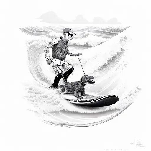 Dog Surfing The Wave On A Crocodile