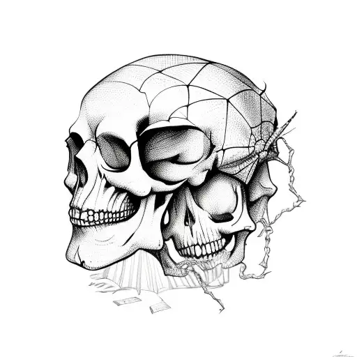Spider Descending Towards A Human Skull