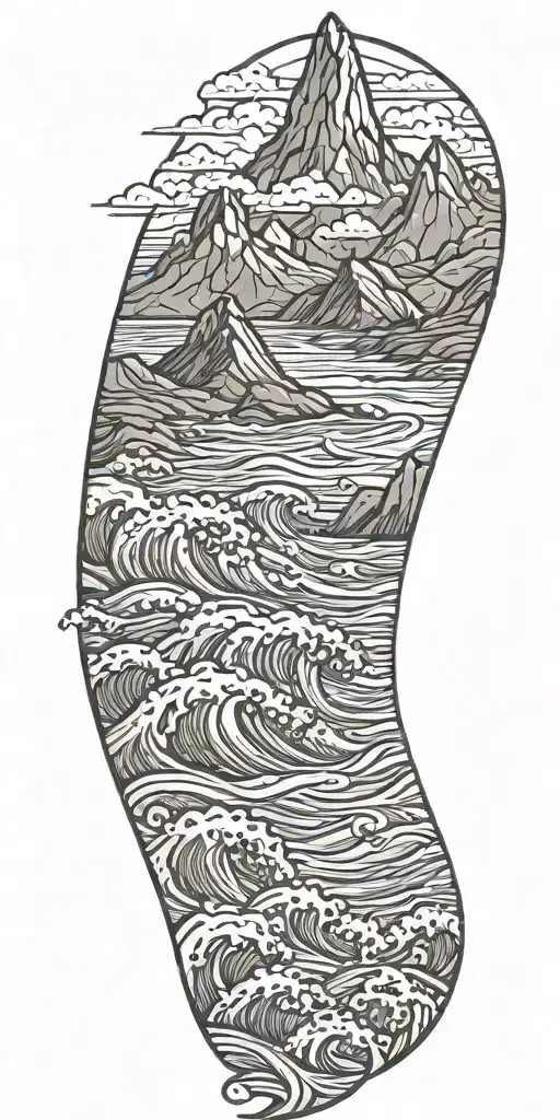 Mountain Landscape With Ocean Waves Crashing