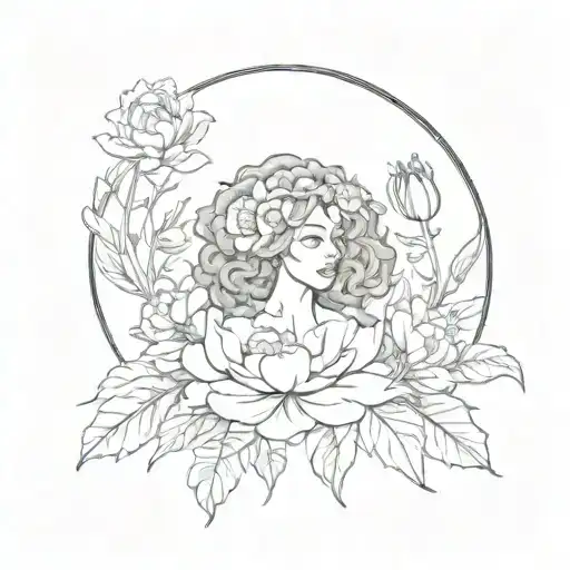 African American Virgo Zodiac Sourrounded With Peony Flower Blooming With Virgo Symbol