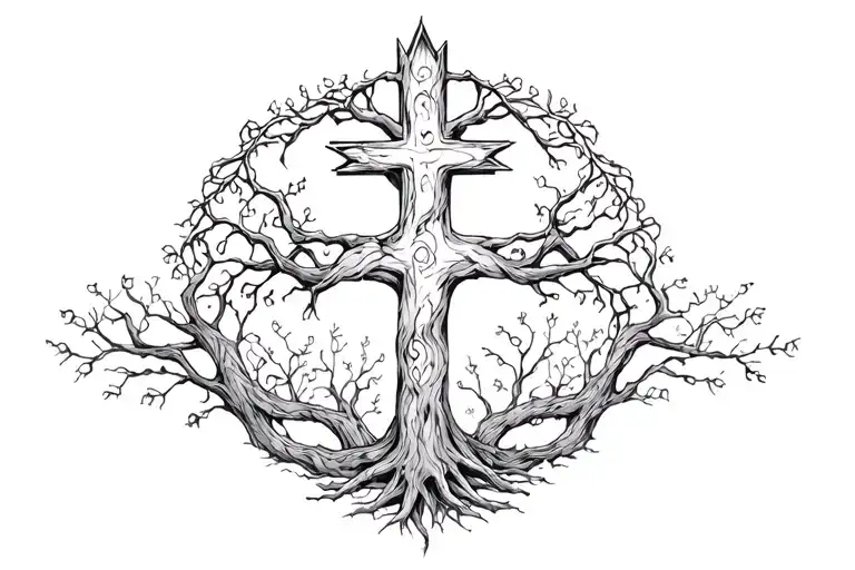 Cross With Family Tree Intertwined