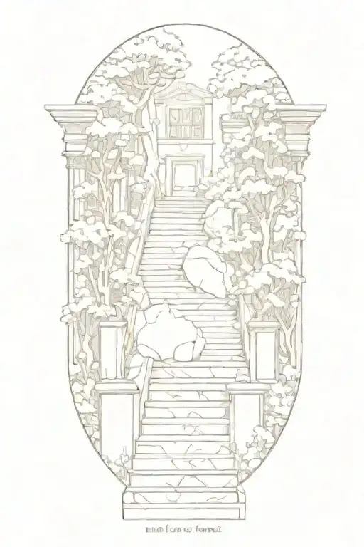 Marble Staircase Lined By Trees