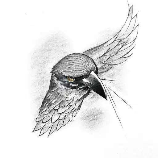 Crow Tattoo With Letter R And M