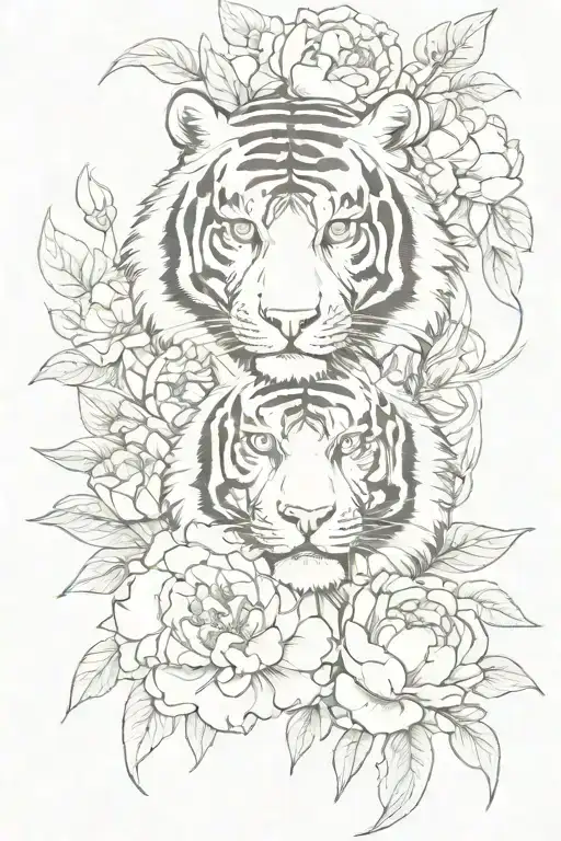Tiger And Peonies
