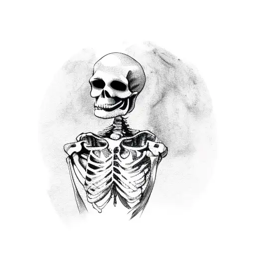 Female Hand Pointing At A Sad Skeleton