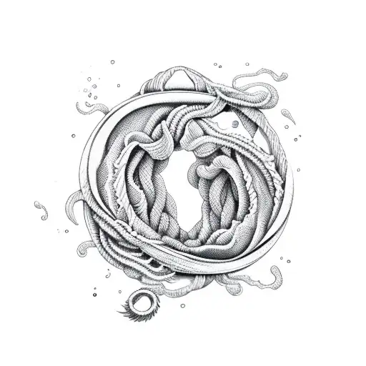 Ocean Waves Intertwined With Yarn Forming A Crochet Hook