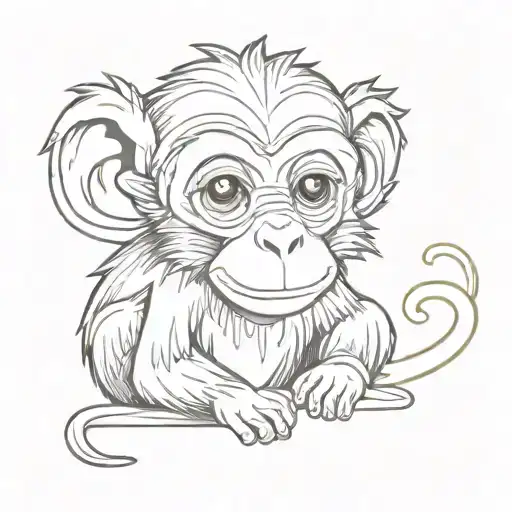 Small Cute Monkey Simpel Line Drawing Style