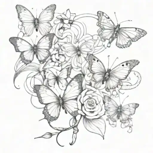 Butterflies And Snake On The Right Forearm