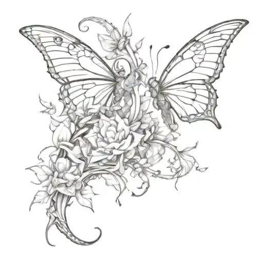 Butterflies And Dragon On The Right Forearm
