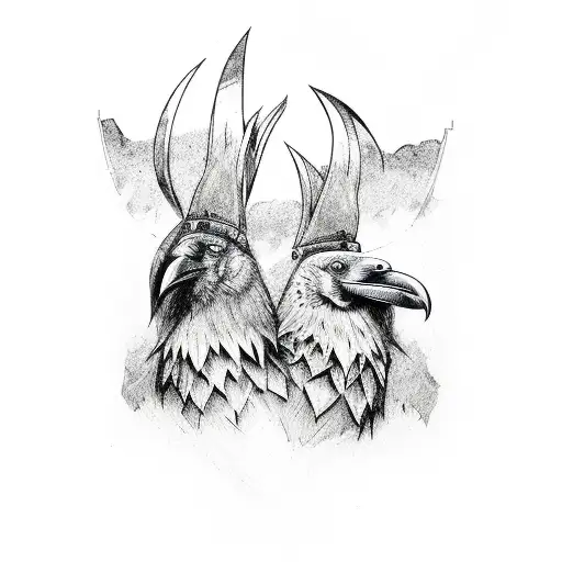 Norse Symbol With 2 Ravens