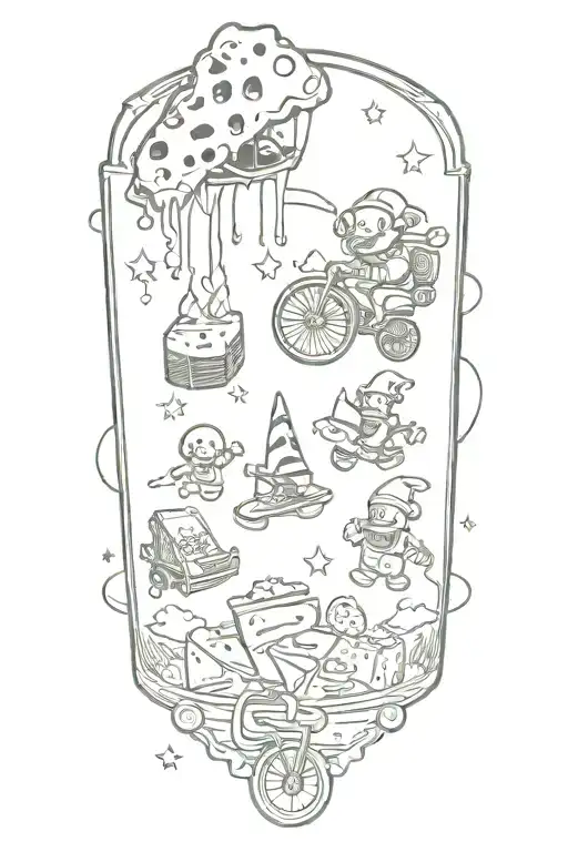 Cheese Slice In Space With Canned Spinach On Fire And Clowns Driving Bicycles