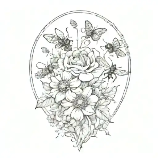 Flower Bouquet Surrounded By Flies