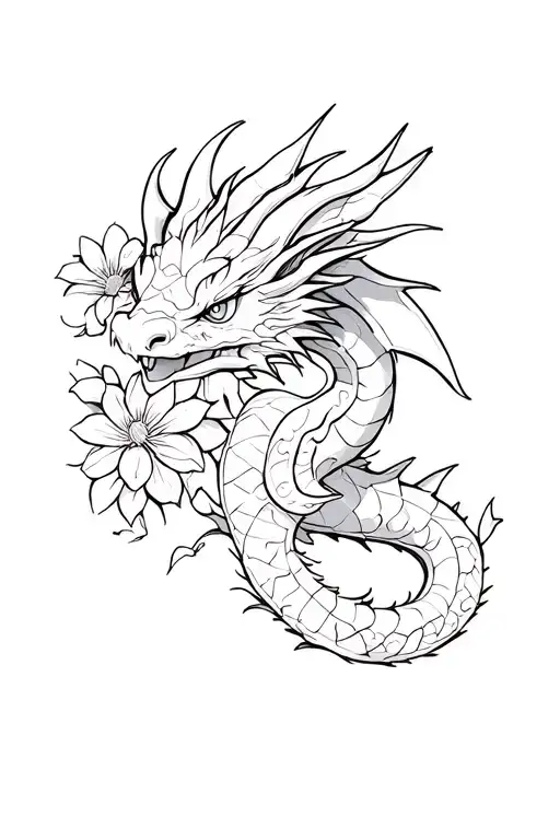 Cartoon Dragon With Flowers Surrounding