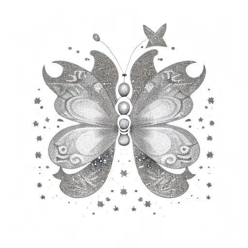 3 Butterflies With Glitter And Little Stars