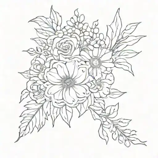 December And August Birth Flower Bouquet Tattoo Design