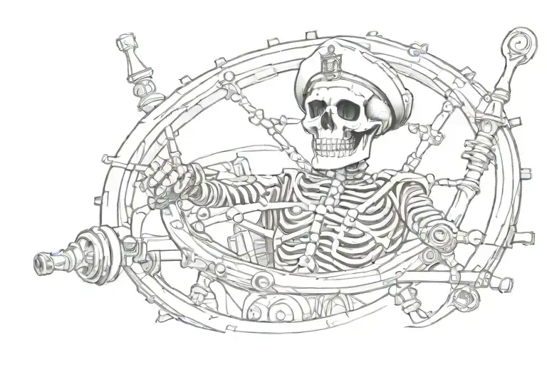 Captain Skeleton Steering The Steering Wheel