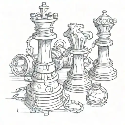 Chess Pieces Intertwined With Steel Rings And Chains