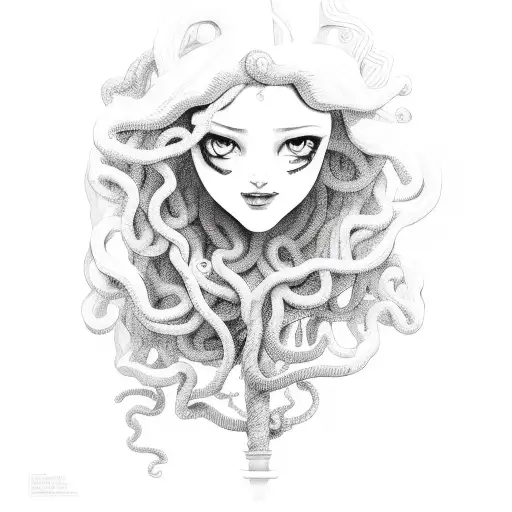 Medusa Standing Behind Girl Protecting Her