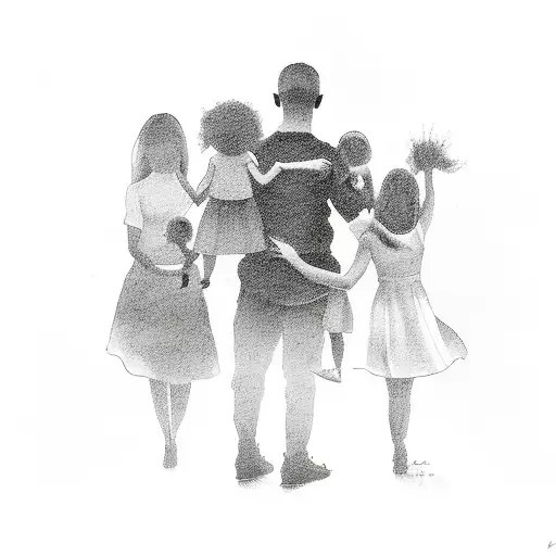 Family Of Four Silhoute 1 Little Girl Bigger Boy And Mom And Dad
