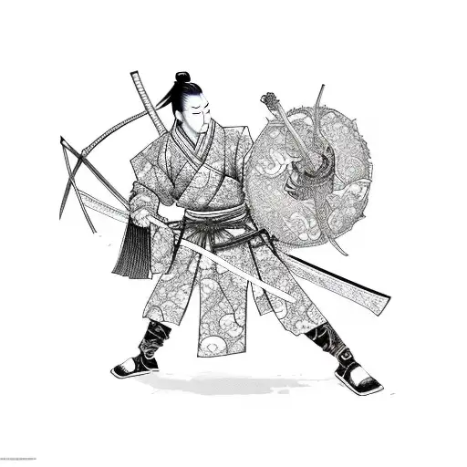 Samurai With Katana And Sakura