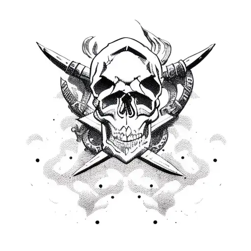 Skull Pirate Ship Ocean Waves Mountain