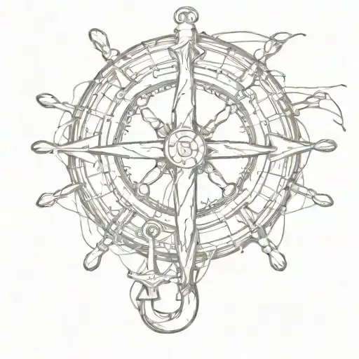 Ship's Rudder With A Ship's Anchor Passing Through It